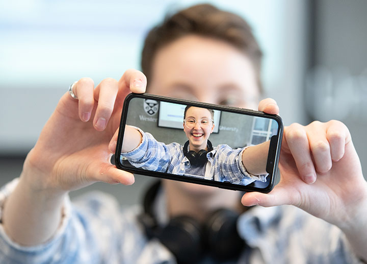 A student doing a selfie